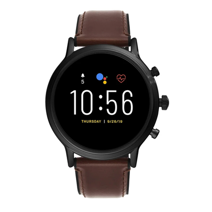 Montre connectée 44 mm boîtier métallique avec bracelet cuir