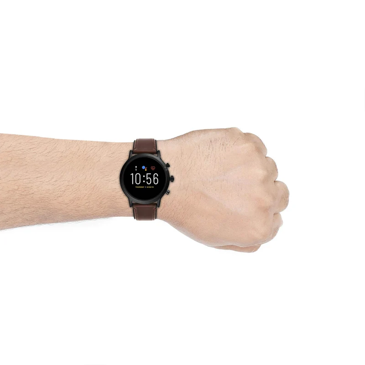 Montre connectée 44 mm boîtier métallique avec bracelet cuir